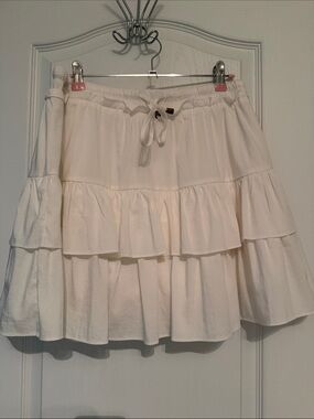 Women's white/ Cream Tiered Ruffle Skirt with Drawstring
